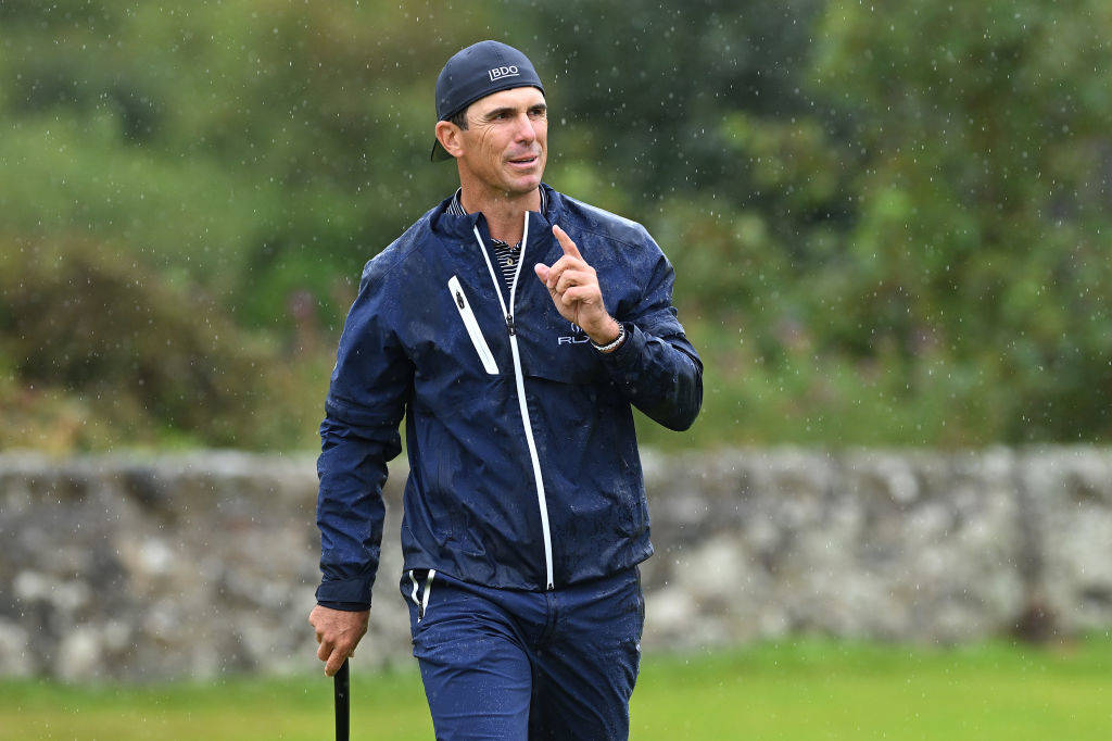 Billy Horschel with his cap backwards at Royal Troon